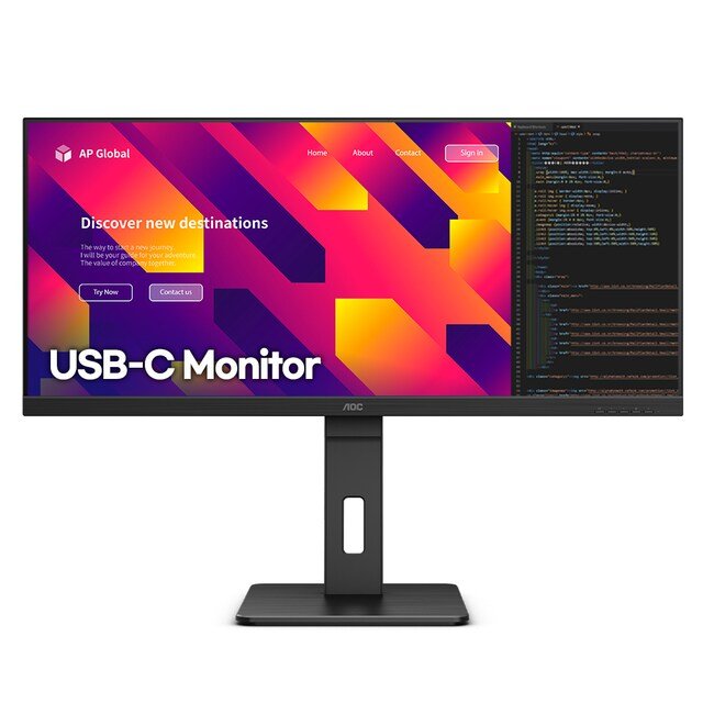 알파스캔 AOC U34P2C 울트라와이드 WQHD USB-C 75 프리싱크 높낮이 무결점